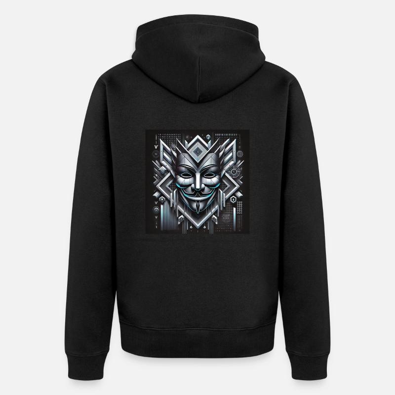 Anon Maske mit 3D Effekt - Unisex Premium Bio Zip Hoodie - Schwarz