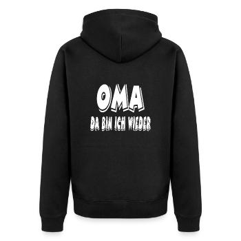 Oma - Unisex Premium Bio Zip Hoodie - Schwarz - Hinten - Nico (187cm)