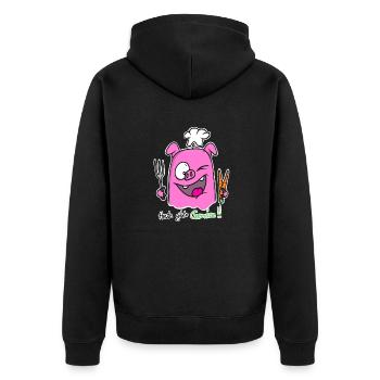 Vegan Power Pig - Heute gibts kein Fleisch :) - Unisex Premium Bio Zip Hoodie - Schwarz - Hinten - Nico (187cm)