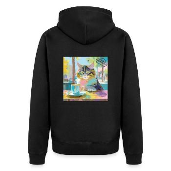 The Coffee Cat - Unisex Premium Bio Zip Hoodie - Schwarz - Hinten - Nico (187cm)