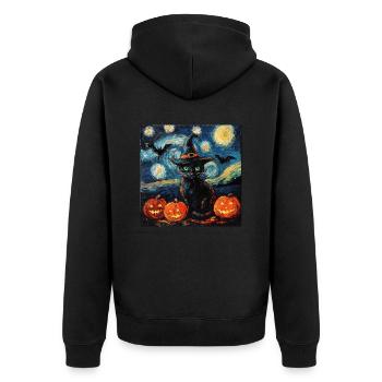 Halloween Schwarze Katze Kürbis Fledermaus - Unisex Premium Bio Zip Hoodie - Schwarz - Hinten - Nico (187cm)