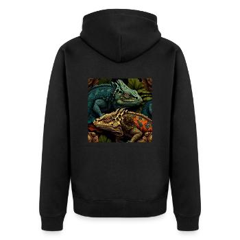 Leguan-Duo - Unisex Premium Bio Zip Hoodie - Schwarz - Hinten - Nico (187cm)