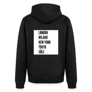 London Milano New York Tokyo Sülz - Unisex Premium Organic Zip Hoodie - black - Back - Nico (187cm)