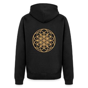 Blume des Lebens, Mandala, Heilige Geometrie, Form - Unisex Premium Bio Zip Hoodie - Schwarz - Hinten - Nico (187cm)