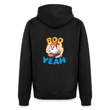BooYeah Fun Halloween Motiv - Unisex Premium Bio Zip Hoodie - Schwarz - Hinten - Nico (187cm)