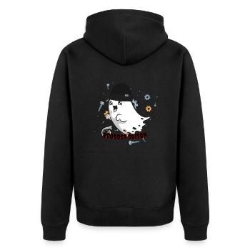 Boooost Saison - Unisex Premium Bio Zip Hoodie - Schwarz - Hinten - Nico (187cm)