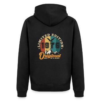 Original 1976 Vintage - 1976 Geburtstagsgeschenk - Unisex Premium Bio Zip Hoodie - Schwarz - Hinten - Nico (187cm)