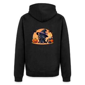 Halloween Black Kitten - Unisex Premium Organic Zip Hoodie - black - Back - Nico (187cm)