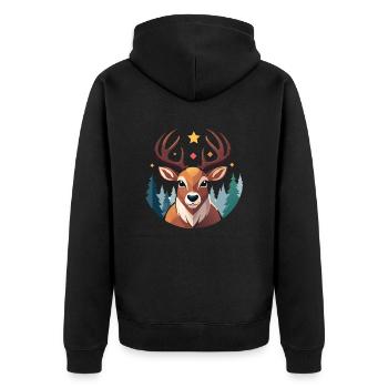 Weihnachtliches Rentier - Unisex Premium Bio Zip Hoodie - Schwarz - Hinten - Nico (187cm)