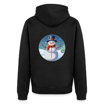 Schneemann in Winterlandschaft - Unisex Premium Bio Zip Hoodie - Schwarz - Hinten - Nico (187cm)
