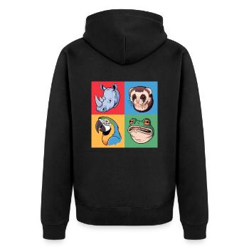 rPopart Rhino Parrot Frog Maggot Red Yellow Green - Unisex Premium Organic Zip Hoodie - black - Back - Nico (187cm)
