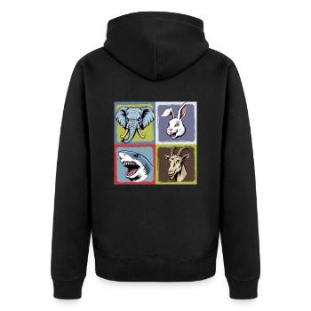 Popart Elefant Hase Hai Ziegenbock Smile Horror - Unisex Premium Bio Zip Hoodie - Schwarz - Hinten - Nico (187cm)