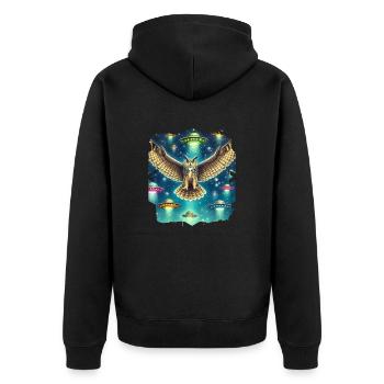Rencontre avec un OVNI avec un hibou mystique - Veste à capuche bio Premium Unisexe - noir - Dos - Nico (187cm)