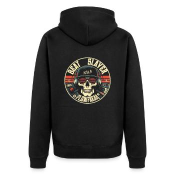 Beat Slayer Skull Flow Freak Retro Vintage - Unisex Premium Organic Zip Hoodie - black - Back - Nico (187cm)