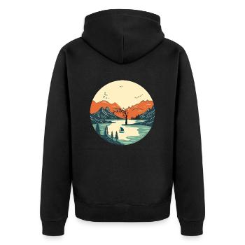 Serene Mountain and Lake Landscape - Unisex Premium Organic Zip Hoodie - black - Back - Nico (187cm)