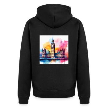 Big Ben Watercolour Splash Art - Unisex Premium Organic Zip Hoodie - black - Back - Nico (187cm)