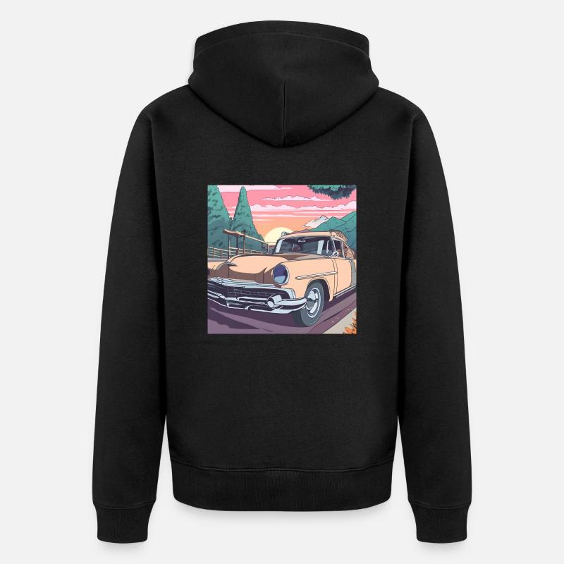 Oldtimer-Roadtrip - Unisex Premium Bio Zip Hoodie - Schwarz