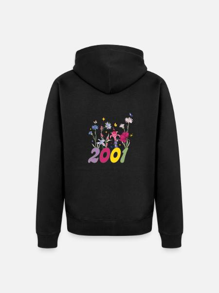 Year of birth 2001 wildflowers - Unisex Premium Organic Zip Hoodie - black