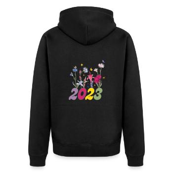 Geburtsjahr 2023 Wildblumen - Unisex Premium Bio Zip Hoodie - Schwarz - Hinten - Nico (187cm)