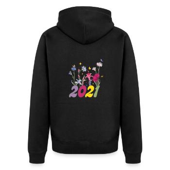 Year of birth 2021 wildflowers - Unisex Premium Organic Zip Hoodie - black - Back - Nico (187cm)