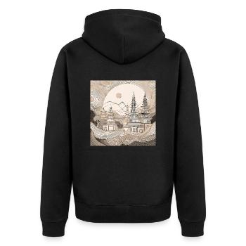 Minimalist Temple Pagodas Art - Unisex Premium Organic Zip Hoodie - black - Back - Nico (187cm)