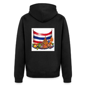 Thailand Flag with Temple and Cuisine Design - Unisex Premium Organic Zip Hoodie - black - Back - Nico (187cm)