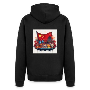 Chinese Cultural Feast with Flag Design - Unisex Premium Organic Zip Hoodie - black - Back - Nico (187cm)