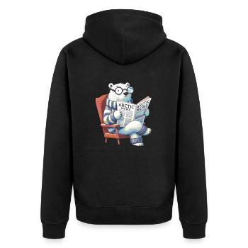 Eisbär liest Zeitung - Unisex Premium Bio Zip Hoodie - Schwarz - Hinten - Nico (187cm)