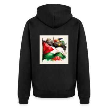 Palestinian Pride Flag with Iconic Landmarks - Unisex Premium Organic Zip Hoodie - black - Back - Nico (187cm)