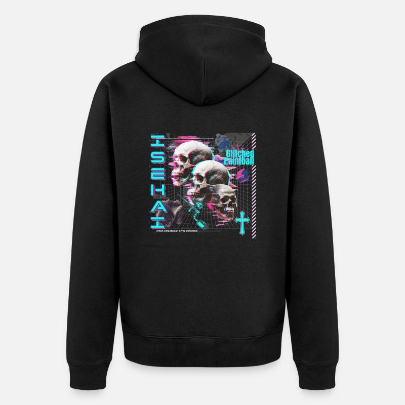 Isekai paintball glitché, crânes - Veste à capuche bio Premium Unisexe - noir