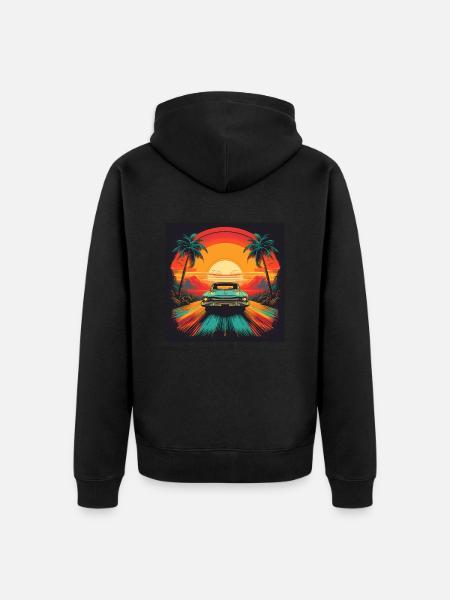 Retro Sunset Drive - Unisex Premium Organic Zip Hoodie - black