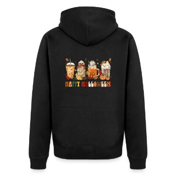 Happy Halloween Herbst Motiv Outfit Kürbis Kaffee - Unisex Premium Bio Zip Hoodie - Schwarz - Hinten - Nico (187cm)