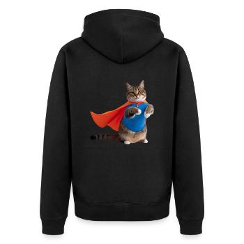 Katze im Superhelden-Umhang - Unisex Premium Bio Zip Hoodie - Schwarz - Hinten - Nico (187cm)