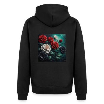 Arrangement aus Rosen in Rot, Weiß und Schwarz - Unisex Premium Bio Zip Hoodie - Schwarz - Hinten - Nico (187cm)