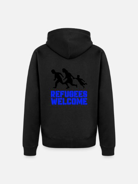 Refugees Welcome - Unisex Premium Organic Zip Hoodie - black