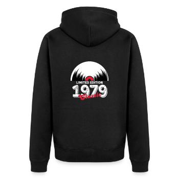 Limitierte Auflage 1979 Klassisches Vinyl - Unisex Premium Bio Zip Hoodie - Schwarz - Hinten - Nico (187cm)