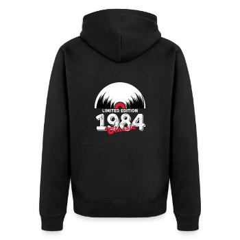Limitierte Auflage 1984 Klassisches Vinyl - Unisex Premium Bio Zip Hoodie - Schwarz - Hinten - Nico (187cm)