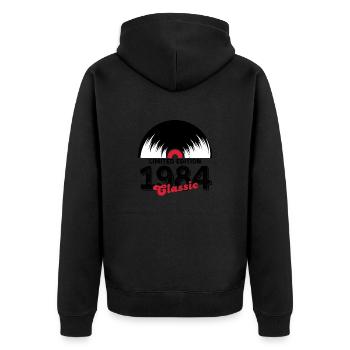 Limitierte Auflage 1984 Klassisches Vinyl - Unisex Premium Bio Zip Hoodie - Schwarz - Hinten - Nico (187cm)