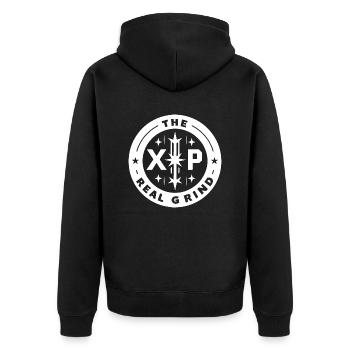 XP Der echte Grind - Unisex Premium Bio Zip Hoodie - Schwarz - Hinten - Nico (187cm)