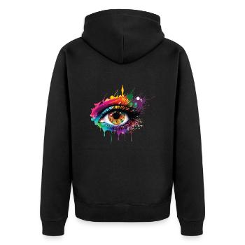 Funky Eye - Unisex Premium Organic Zip Hoodie - black - Back - Nico (187cm)
