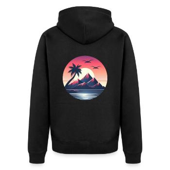 Retro Insel Sonnenuntergang - Unisex Premium Bio Zip Hoodie - Schwarz - Hinten - Nico (187cm)