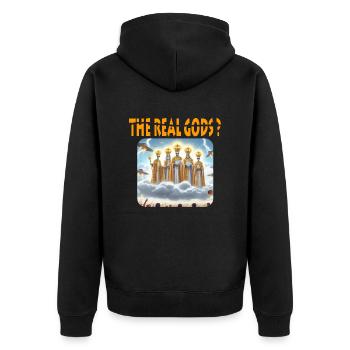 The real gods? - Unisex Premium Organic Zip Hoodie - black - Back - Nico (187cm)