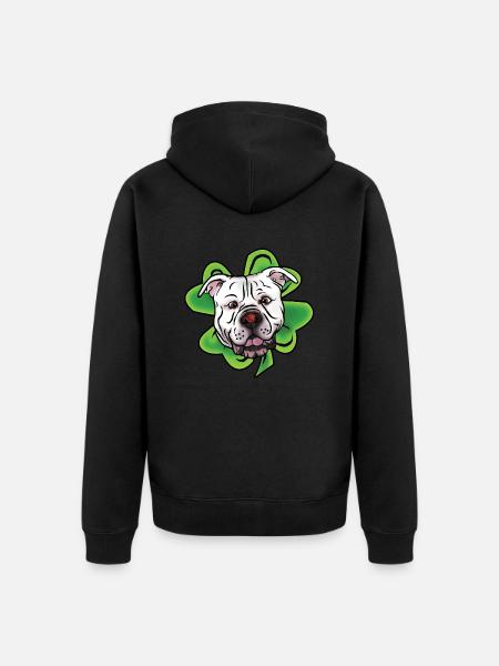 Comic Lucky Bulldog with Ladybug - Unisex Premium Organic Zip Hoodie - black