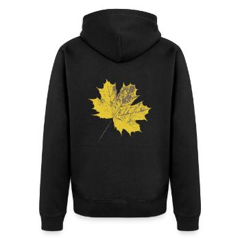Gelbes Ahornblatt - Unisex Premium Bio Zip Hoodie - Schwarz - Hinten - Nico (187cm)