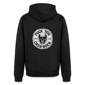 Cashrock 666 Fuck You - Unisex Premium Bio Zip Hoodie - Schwarz - Hinten - Nico (187cm)