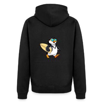 Happy Penguin Surfen, Smoking & Sonnenbrille - Unisex Premium Bio Zip Hoodie - Schwarz - Hinten - Nico (187cm)