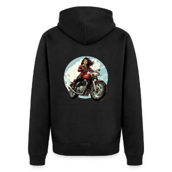 Ride Your Freedom: Das Abenteuer beginnt jetzt! - Unisex Premium Bio Zip Hoodie - Schwarz - Hinten - Nico (187cm)