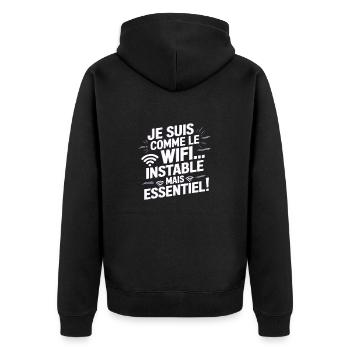 I'm like WiFi... unstable but essential! - Unisex Premium Organic Zip Hoodie - black - Back - Nico (187cm)