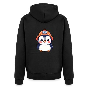 Bautrupp-Pinguin mit orangefarbenem Schutzhelm - Unisex Premium Bio Zip Hoodie - Schwarz - Hinten - Nico (187cm)