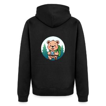 Cozy Bear Exploring Forest Path - Unisex Premium Organic Zip Hoodie - black - Back - Nico (187cm)